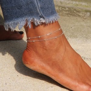 🎉 New Layered Beaded Silver Adjustable Anklet Bracelet